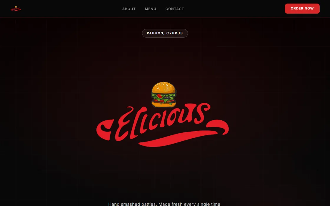 Elicious Burgers website homepage
